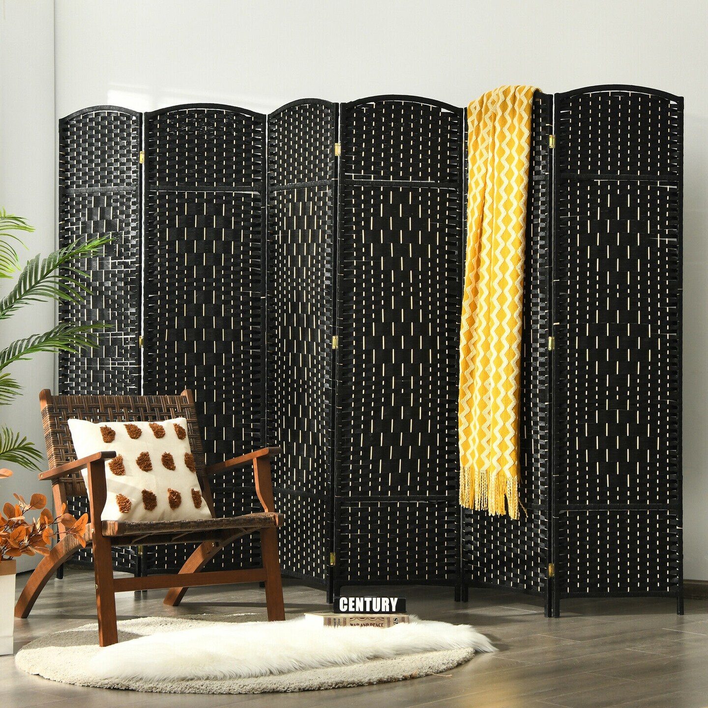 6.5Ft 6-Panel Weave Folding Fiber Room Divider Screen