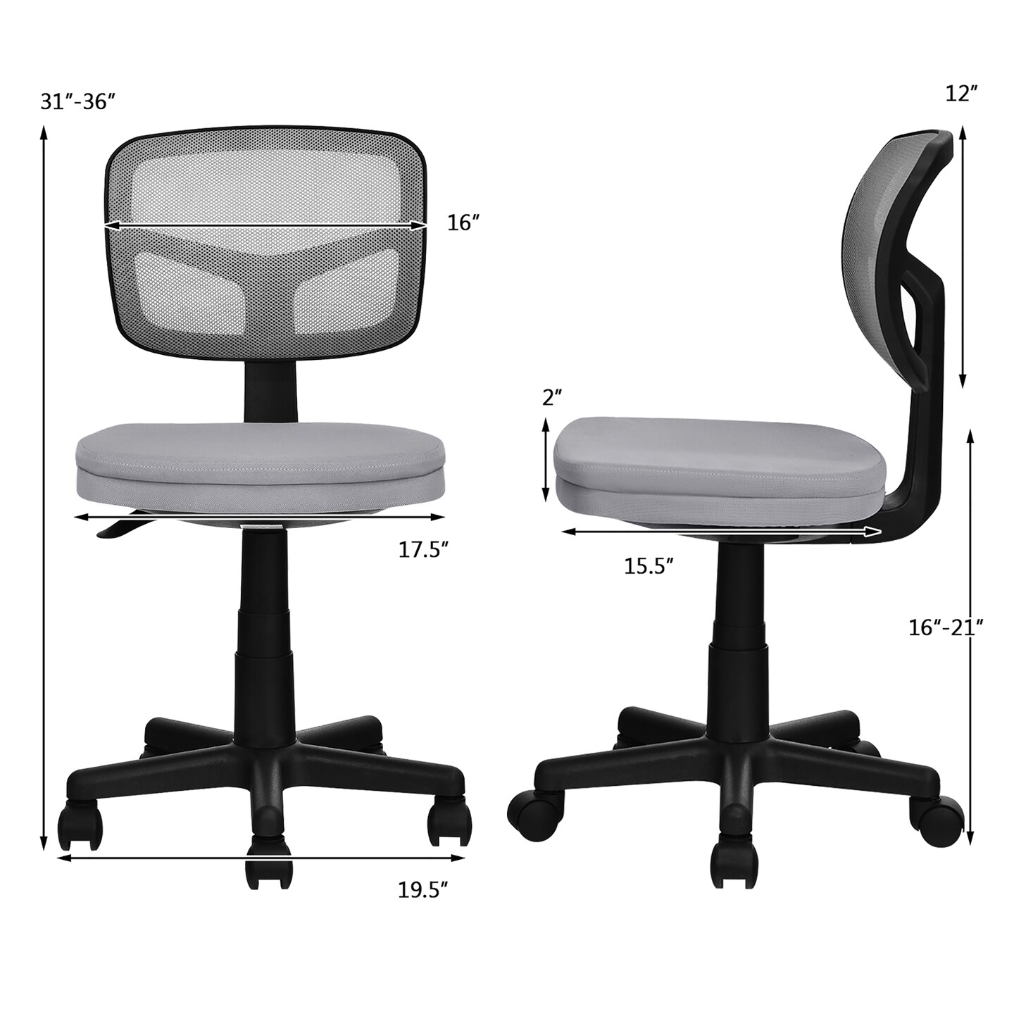 Costway Armless Office Chair Adjustable Swivel Computer Mesh Desk Chair Green\Blue\Gray