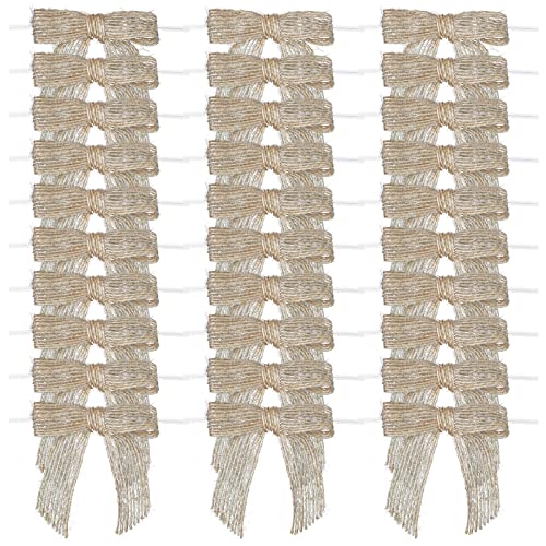 7Rainbows 30pcs Boutique 2.5&#x22; Burlap Ribbon Bows Craft Twist Tie Bows for Tying Up Packages Gift Wrapping Christmas Tree