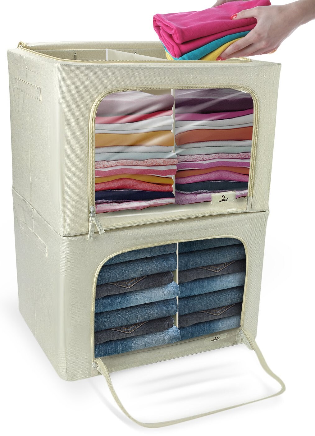 Sorbus Foldable Storage Bin Set with Divided Interior, Large Clear Window & Carry Handles - (Two Sections)