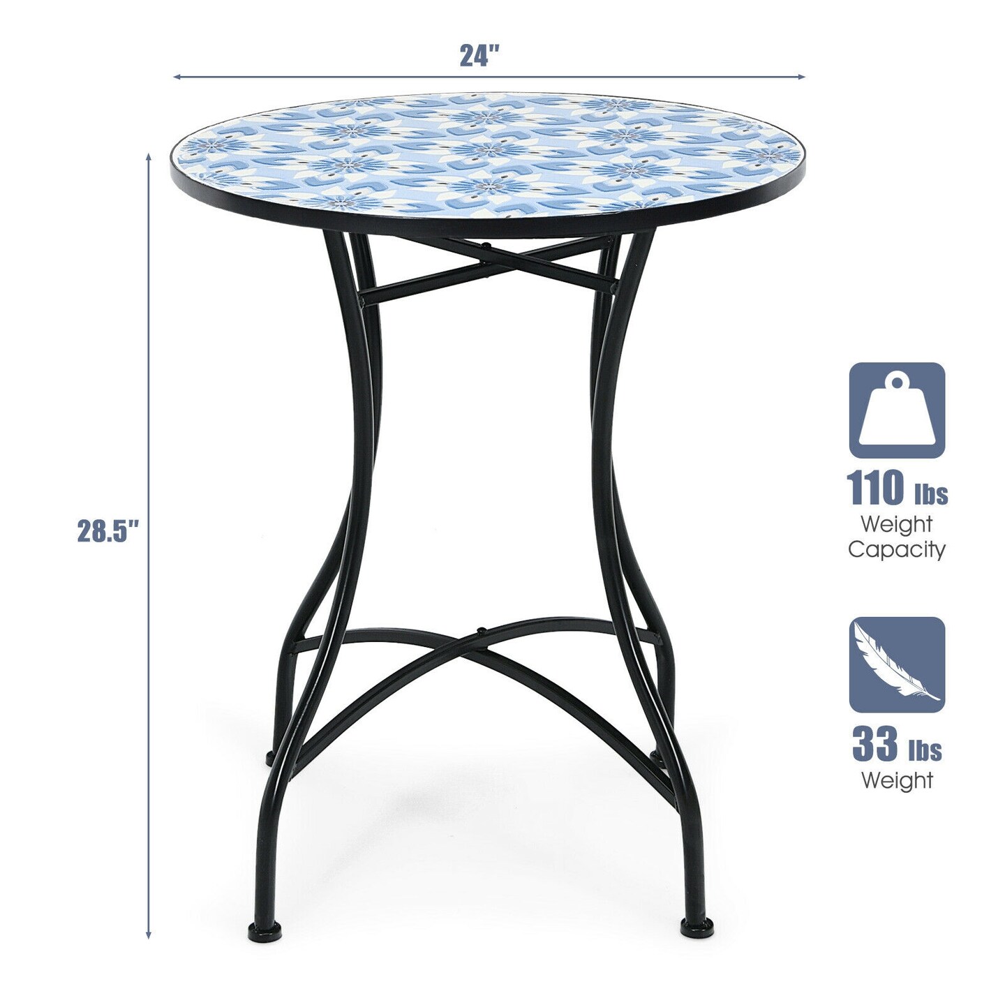 Patio Mosaic Bistro Round Table with Blue Floral Pattern