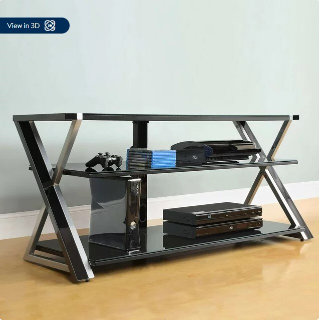 Tempered Glass Shelves on a Black TV Stand for 60&#x22; Flat Panel TVs