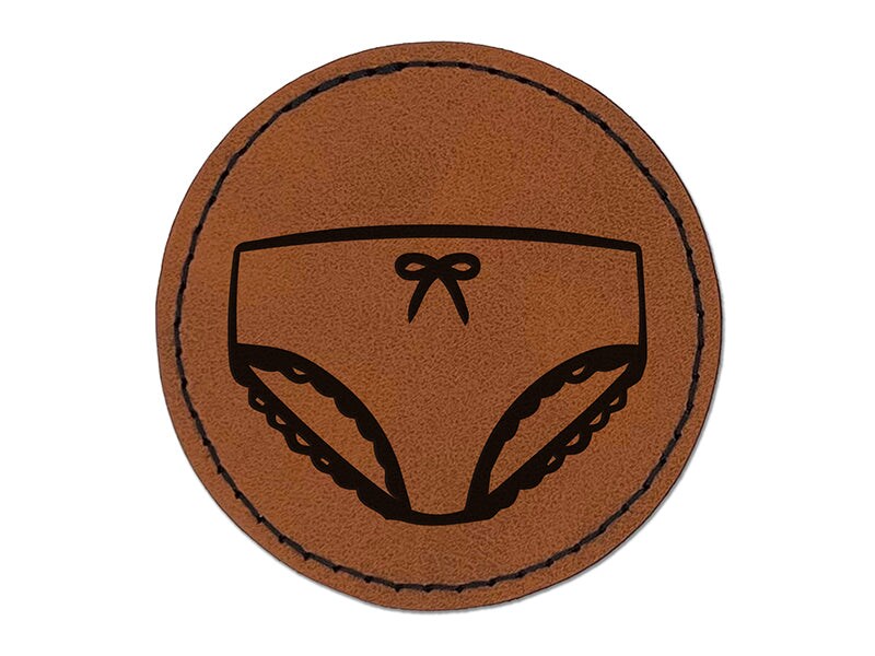 Panties Woman Underwear Round Iron-On Engraved Faux Leather Patch Applique  - 2.5