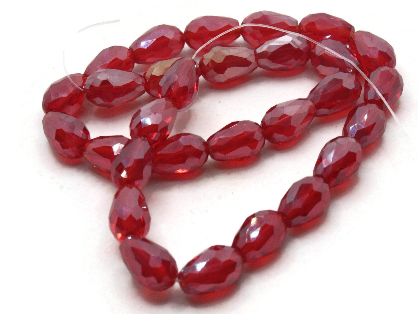 29 12mm Red Faceted Glass Teardrop Beads with AB Finish