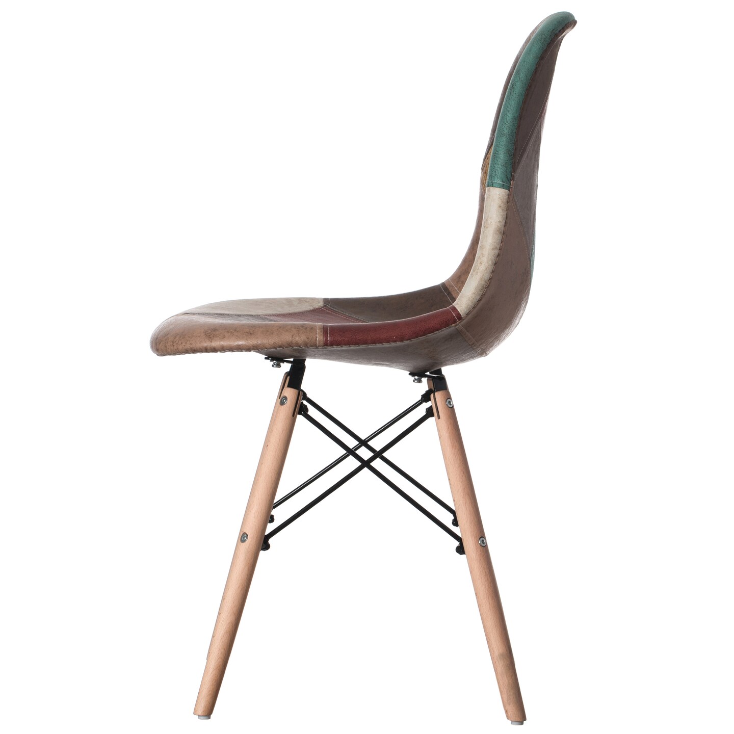 Modern Fabric Patchwork Chair with Leather and Suede Like Tones with Wooden Legs for Kitchen, Dining Room, Entryway, Living Room