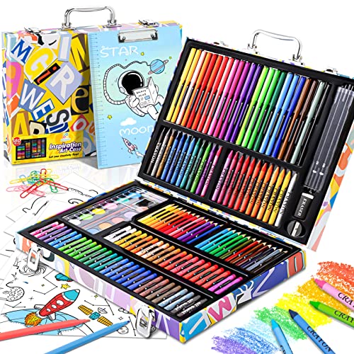 POPYOLA Art Supplies, 180 Piece Drawing Painting Art Kit with Clipboard and  Coloring Papers, Gifts Art Set Case with Oil Pastels, Crayons, Colored