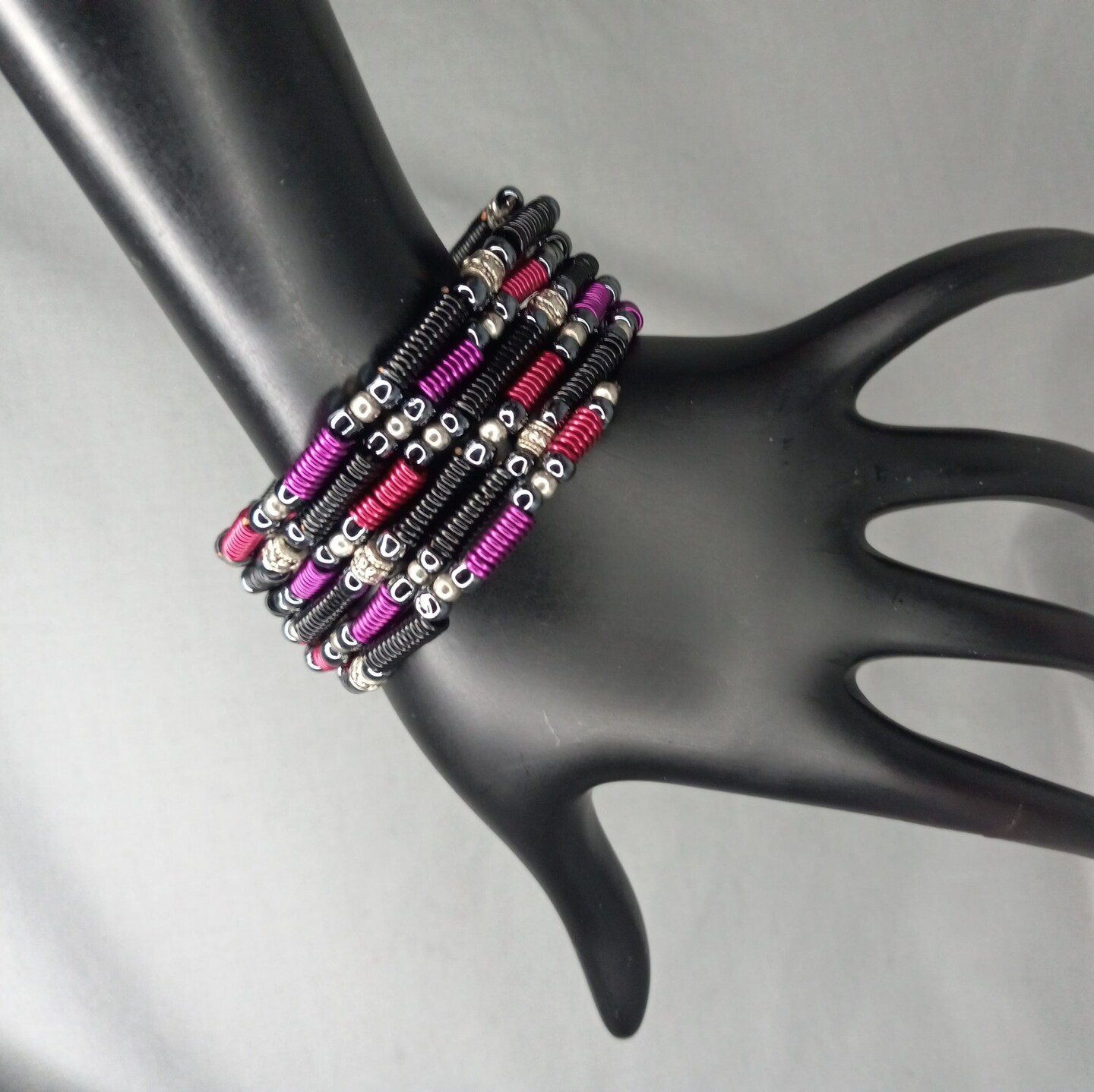 Purple/Black Checkered Studded Black Leather Bracelet | eBay