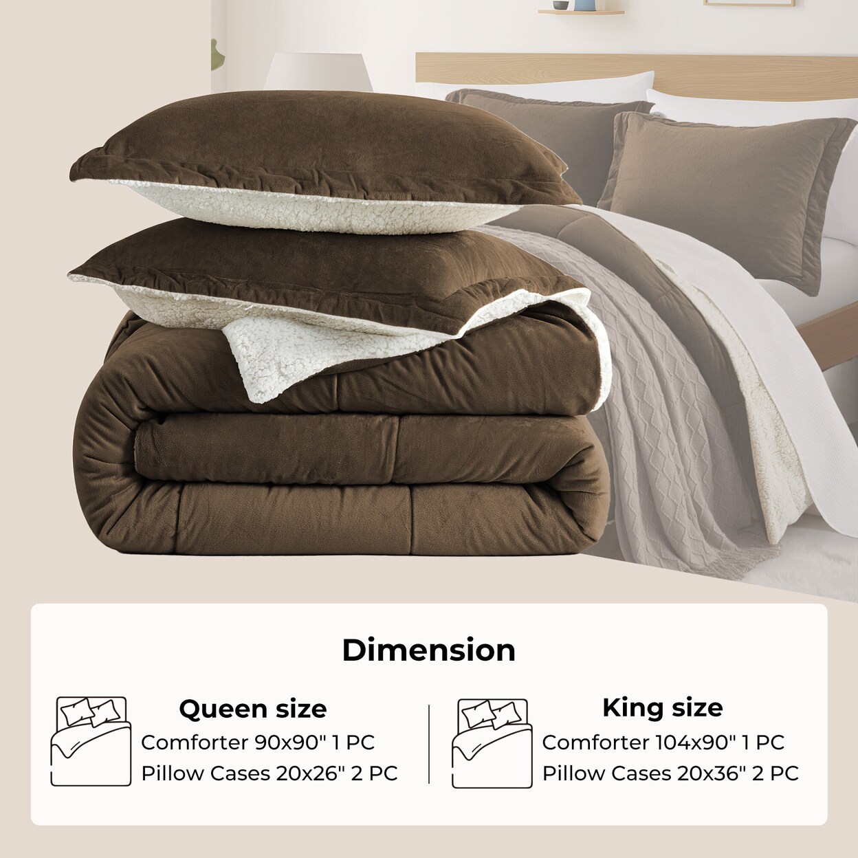 Puredown 3 Piece All Season Comforter Set with Shams Reversible Faux Shearling-Down Alternative Comforter Set