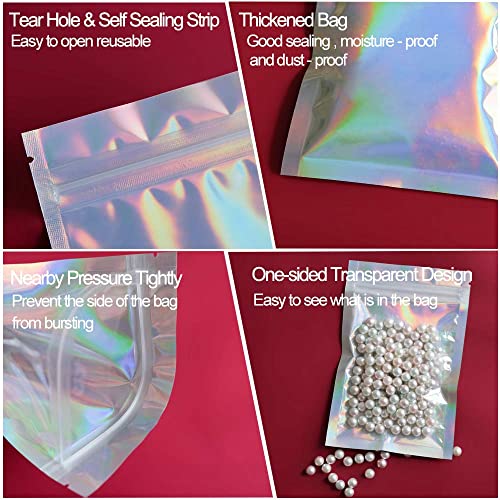 100 Pieces Mylar Holographic Resealable Bags - 4 x 6&#x22; Smell Proof Bags, Foil Pouch Ziplock Bags for Party Favor Food Storage (Holographic Color, 4 x 6 Inch)