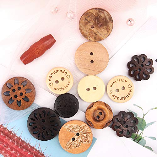120 Pieces Assorted Wooden Buttons, Wooden Handmade Buttons, Wooden Sewing Buttons Art DIY Craft Supplies with Box