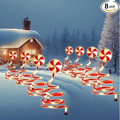 Solar Candy Cane Lights, Solar Lollipop Christmas Pathway Lights Peppermint Flashing Mode Christmas Tree Pathway Stake Lights for Xmas Yard Garden Decoration (13.8 Inch)