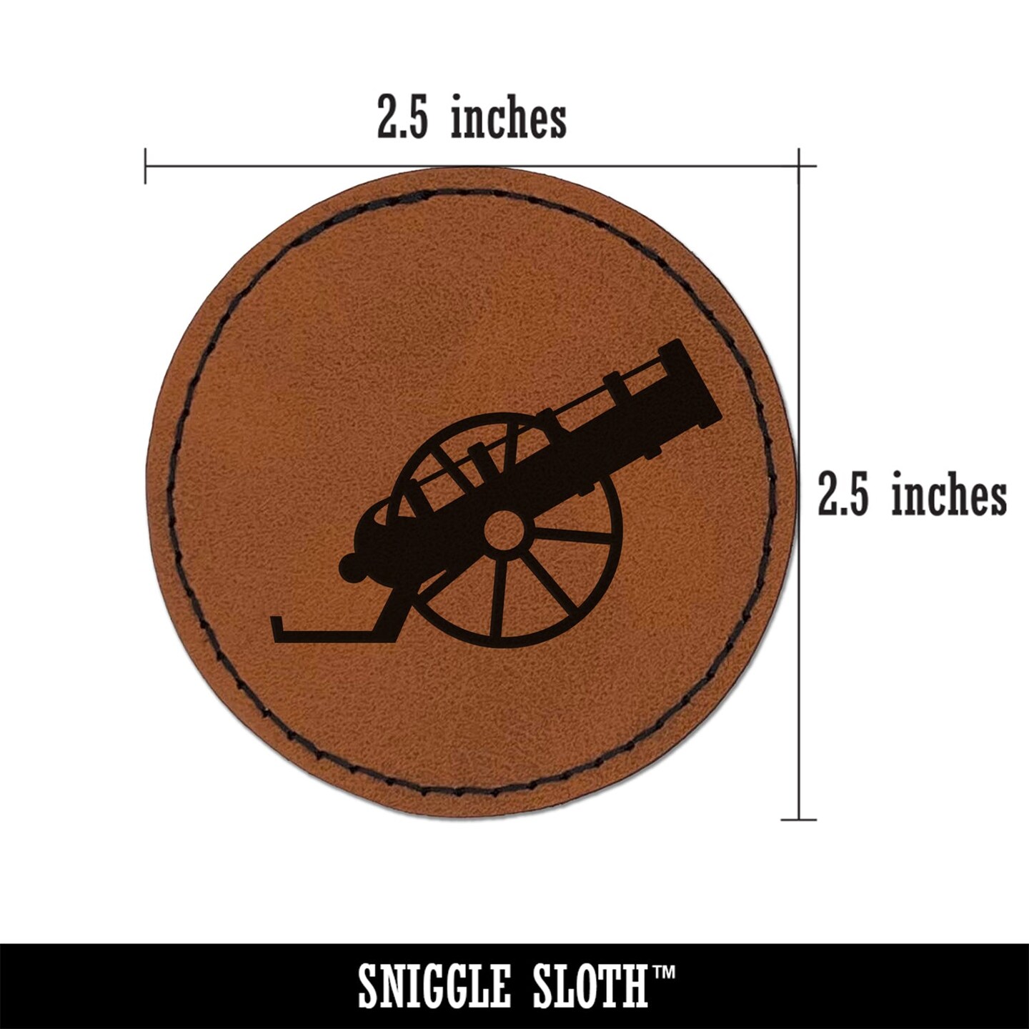 Medieval War Cannon Round Iron-On Engraved Faux Leather Patch Applique - 2.5&#x22;