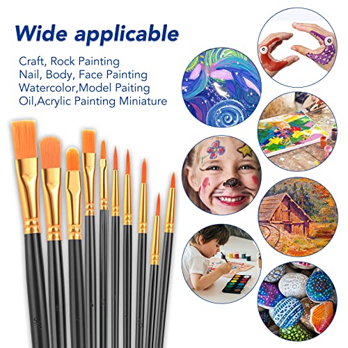Acrylic Paint Brushes Set,8Packs /80 Pcs, Black Nylon Brush Head, Suitable for Acrylic, Oil, Watercolor,Rock Body Face Nail Art,Perfect Suit of Art Painting, Best Gift for Kids Adult Drawing