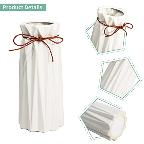 Mozing Ceramic Flower Vase for Home Decor - Modern 9.8 inch Tall Decorative Vases for Flowers - Shelf, Table Centerpieces, Kitchen Unique Decor for Rustic Farmhouse Living Room, Gift (White)