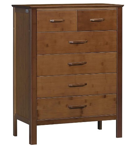 Bedroom Tall Dresser, Six-Drawer Dresser, Drawer Chest with Bamboo Frame, Brown