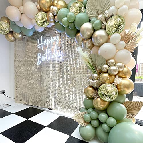 130 Pieces Sage Green Gold Balloons Garland Kit,Olive Green Gold Confetti Blush Balloons Arch for Birthday Baby Shower Bridal Shower Engagement Wild One Party Decor…