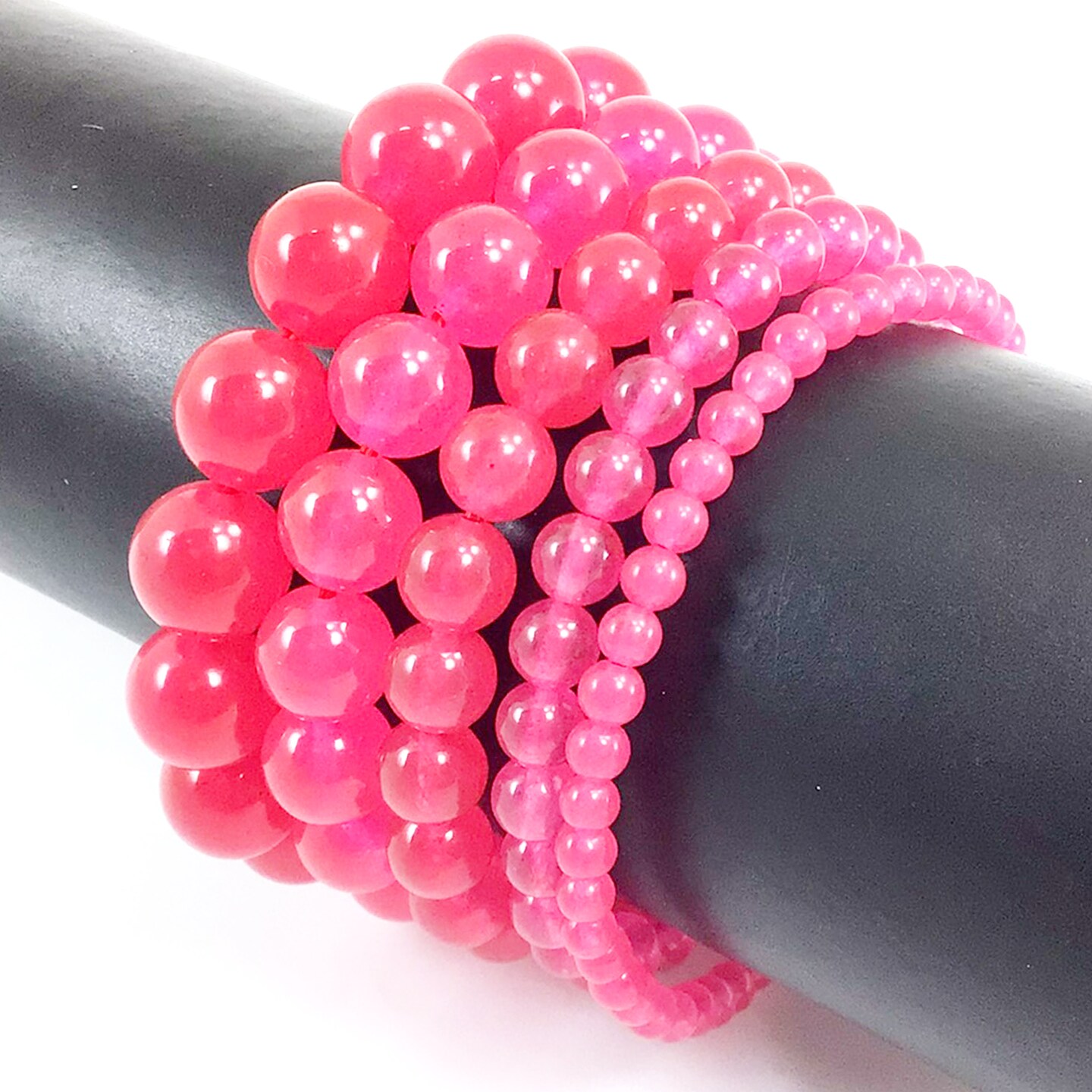 Barbie Pink Jade Bracelet Gemstone Round Beaded Grade AA Stretch Elastic  Crystal Healing for Men,Women 4mm 6mm 8mm 10mm 12mm 7.5\