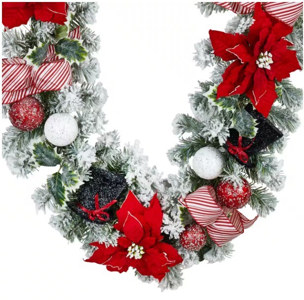 Snowman Top Hat with Poinsettia Garland, 6ft.