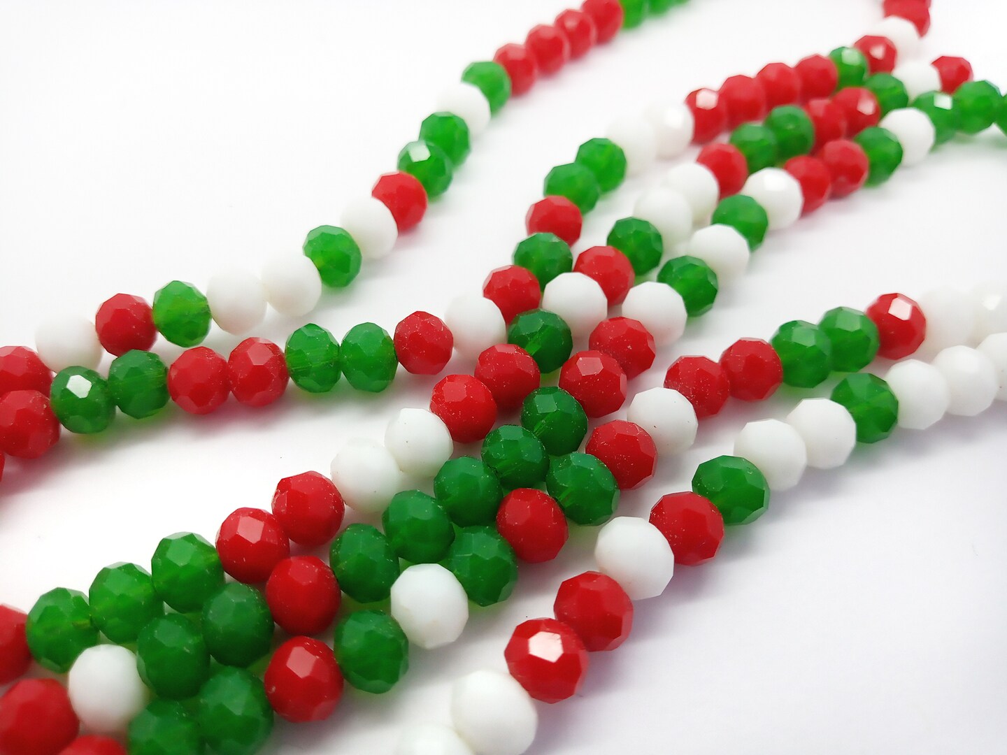 Small Glass Beads in Christmas Colors, 6mm Rondelles in Red White & Green, 85 pcs, Adorabilities