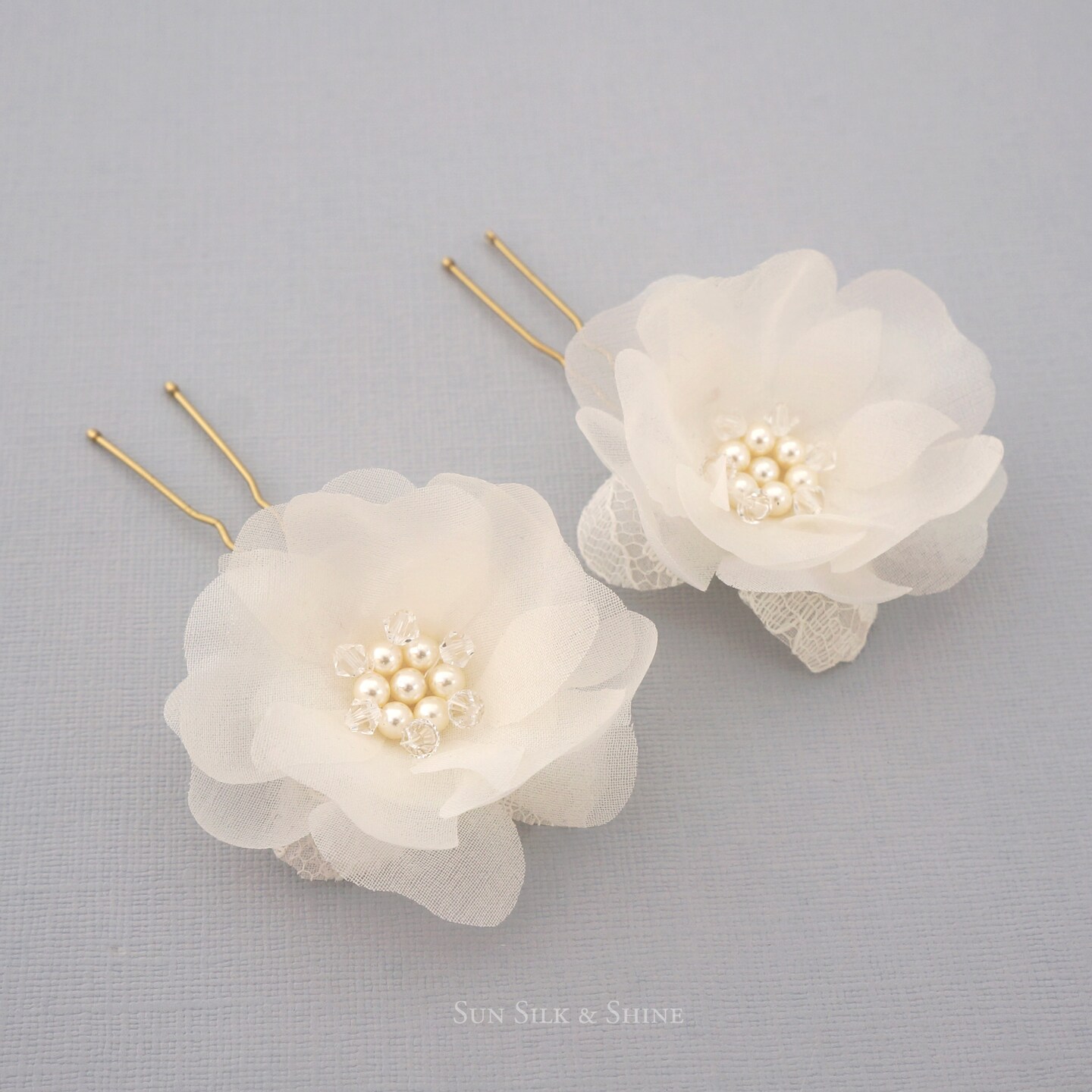 Swarovski Wedding Flower Hair Pins, Garden Wedding Hair Flowers, Flower Bridal Headpiece with Pearls Crystal, Bridal Hair Flower product 3