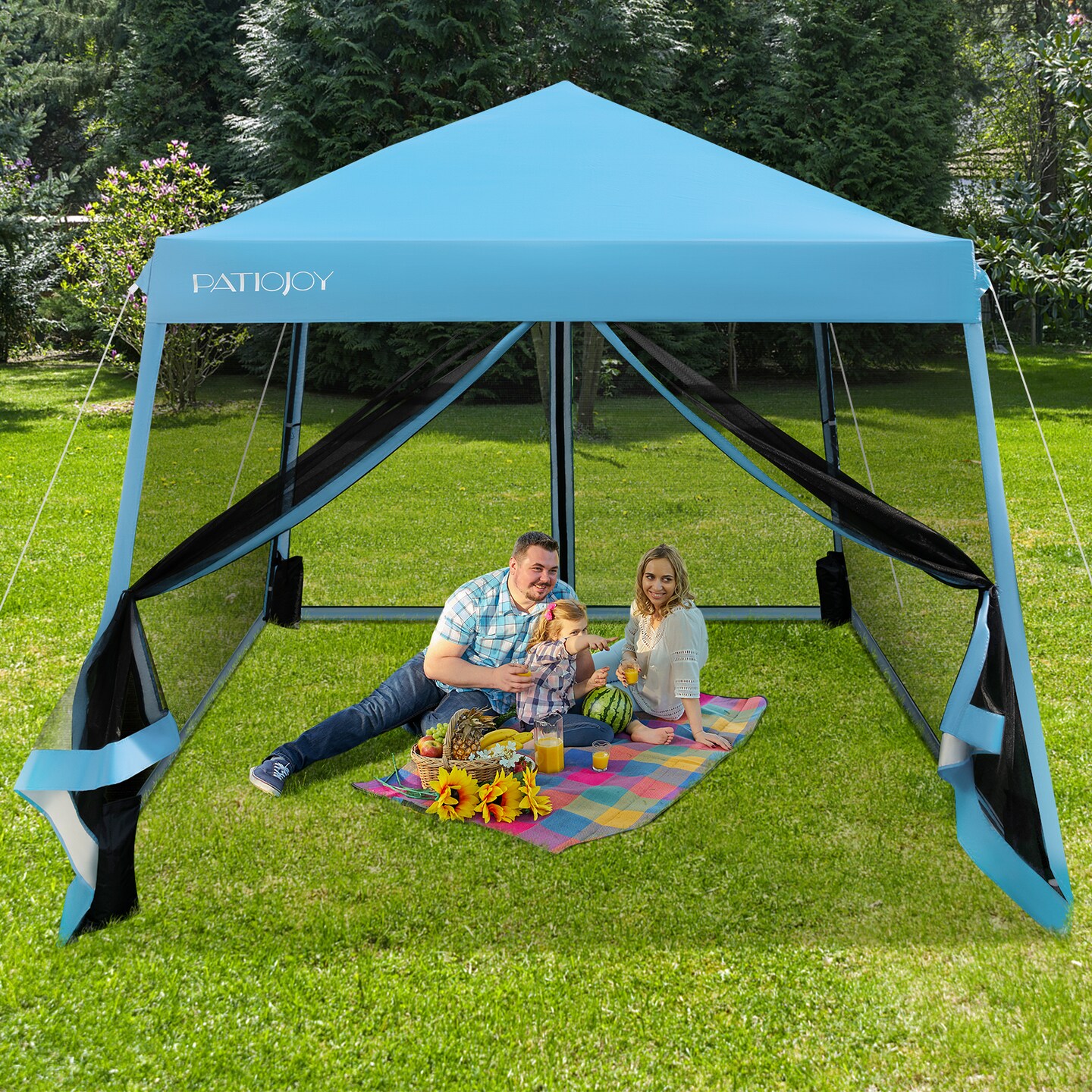 Pop Up Canopy with with Mesh Sidewalls and Roller Bag