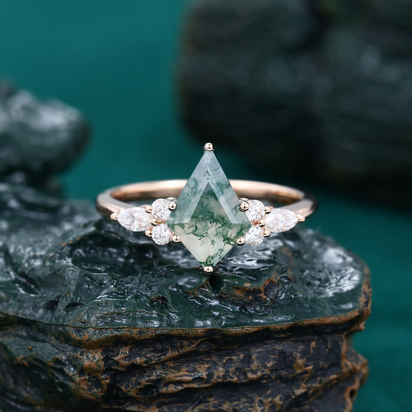 Enchanted Garden Moss Agate Ring Solid White Gold© | Azura Jewelry New York  | Wolf & Badger