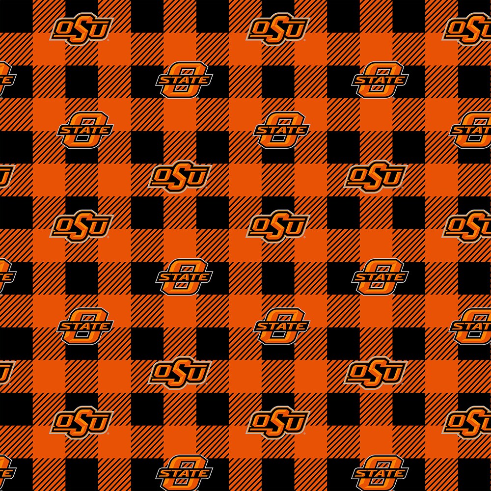 Sykel Enterprises-Oklahoma State University Fleece Fabric-Oklahoma State OSU Cowboys Buffalo Plaid Fleece Blanket Fabric-Sold by the yard