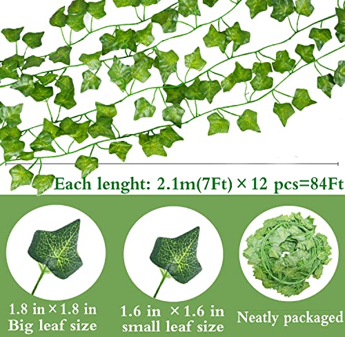 YAHUAA 12 Pack Room Decor Fake Plants Leaves Artificial Ivy Garland Greenery Hanging Aesthetic Living Room Wall Decor, Fake Vines Pants