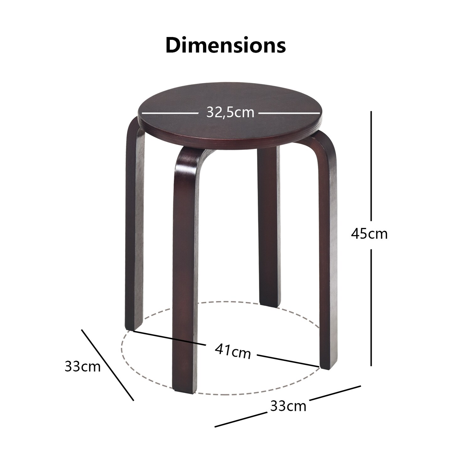 Set of 4 Wood Home Backless Dining Chairs