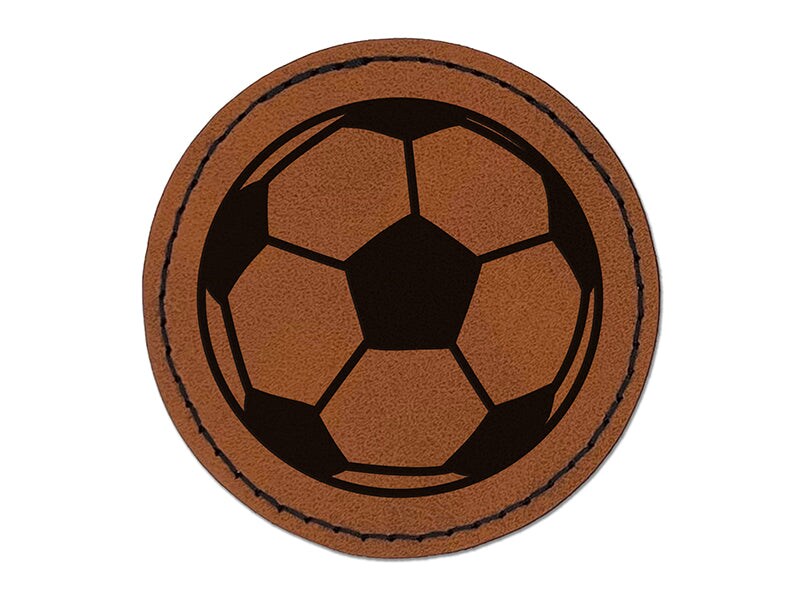 Soccer Ball Round Iron-On Engraved Faux Leather Patch Applique - 2.5"