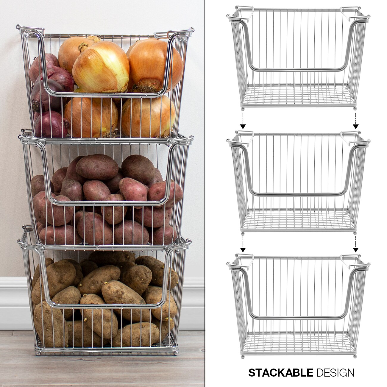 Sorbus Farmhouse Scoop Storage Metal Wire Baskets with Handles - for Home, Kitchen Pantry, Bathroom, Laundry, Closet Organization, and more