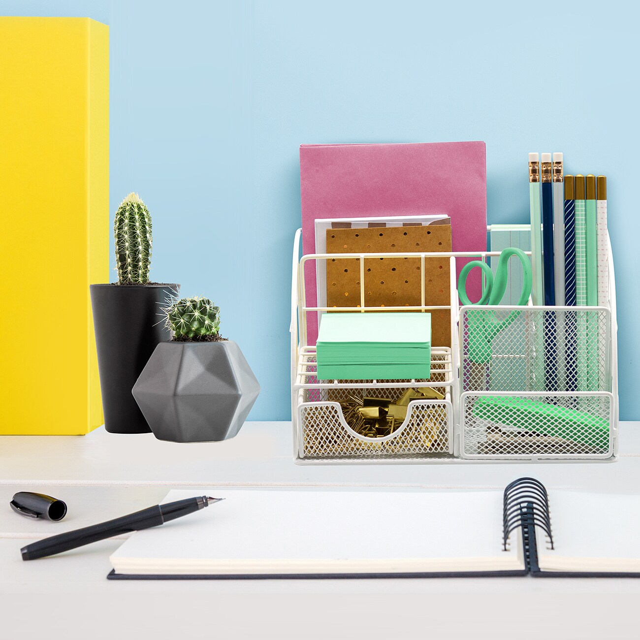 Sorbus Desk Organizer, Great for Office Supplies Organization Decor, All-in-One Stylish Mesh Desktop Caddy Includes Pen/Pencil Holder, Mail Organizer, and Sliding Drawer