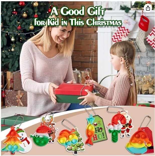 24 Pack Mini Pop Fidget Keychain for Toddler Kids Classroom Gifts - Christmas Party Favors for Kids Gifts for Christmas Stockings