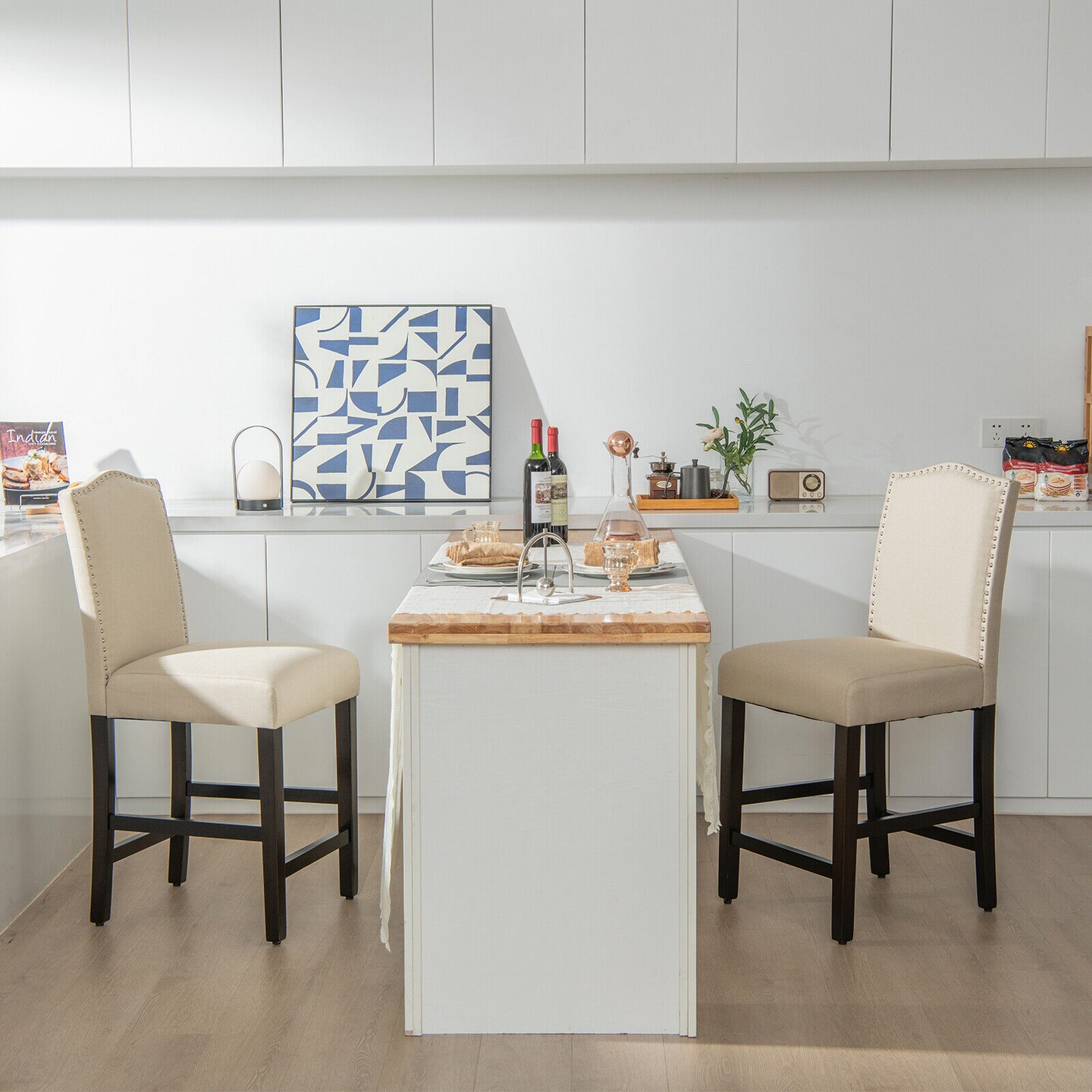 Fabric Nail Head Counter Height Dining Side Chairs Set of 2