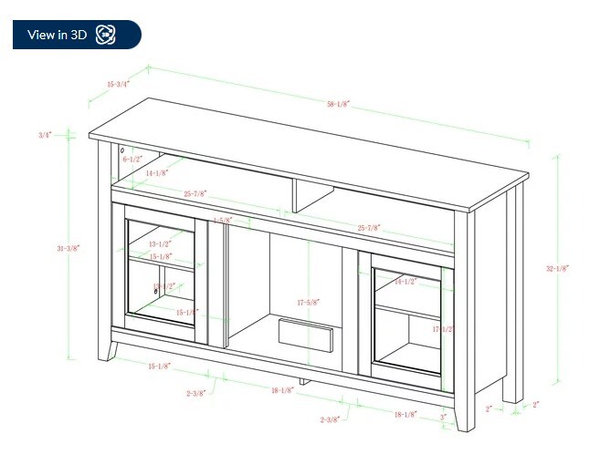 Grey Wash Highboy 2 Door Electric Fireplace TV Stand for TVs up to 65"