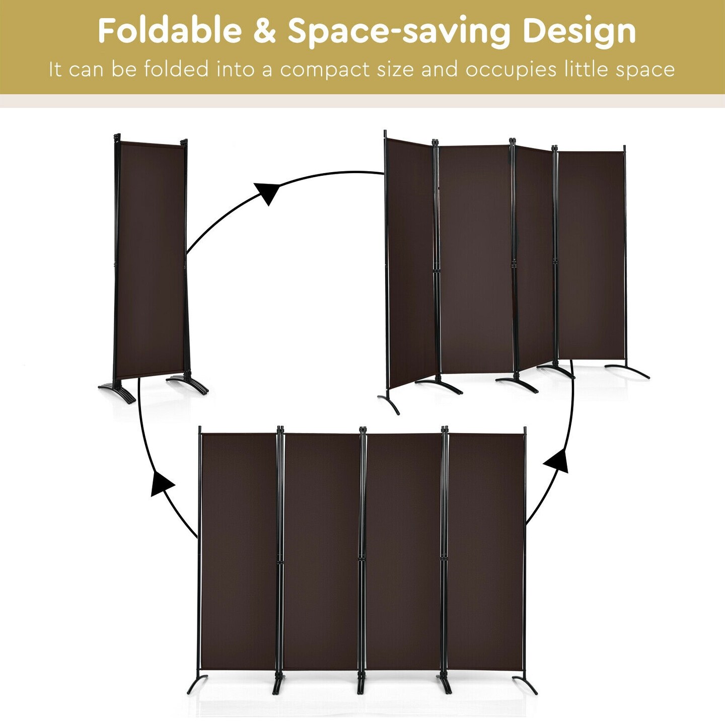4-Panel Foldable Room Divider Privacy Screen with Steel Frame