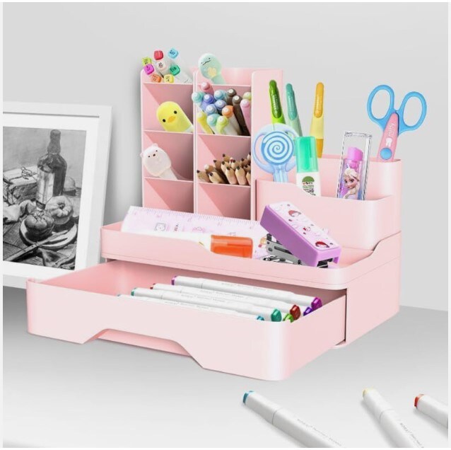 Vertical Desk Pen Organizer with Drawer