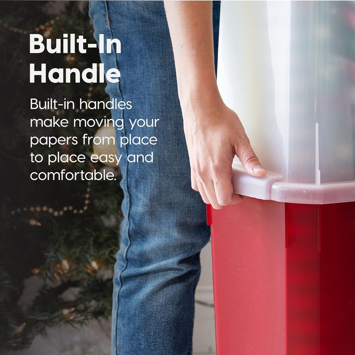 IRIS USA 40" 20 Rolls Wrapping Paper Storage Container, Clear/Red