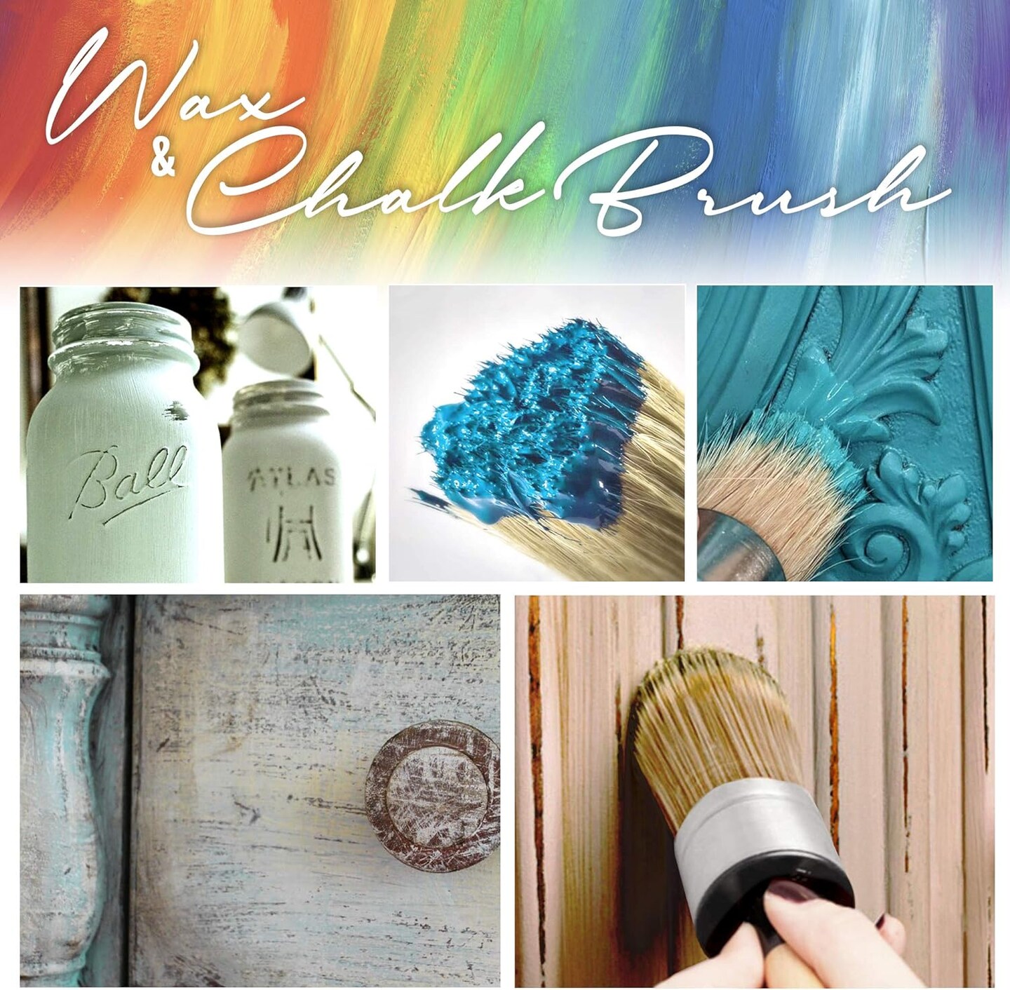 Chalk Furniture Paint Brushes for Furniture Painting, Milk Paint, Wax, Stencil Brushes, Home Furniture Paint - 2 Piece Round Chalked Paint Brushes Set