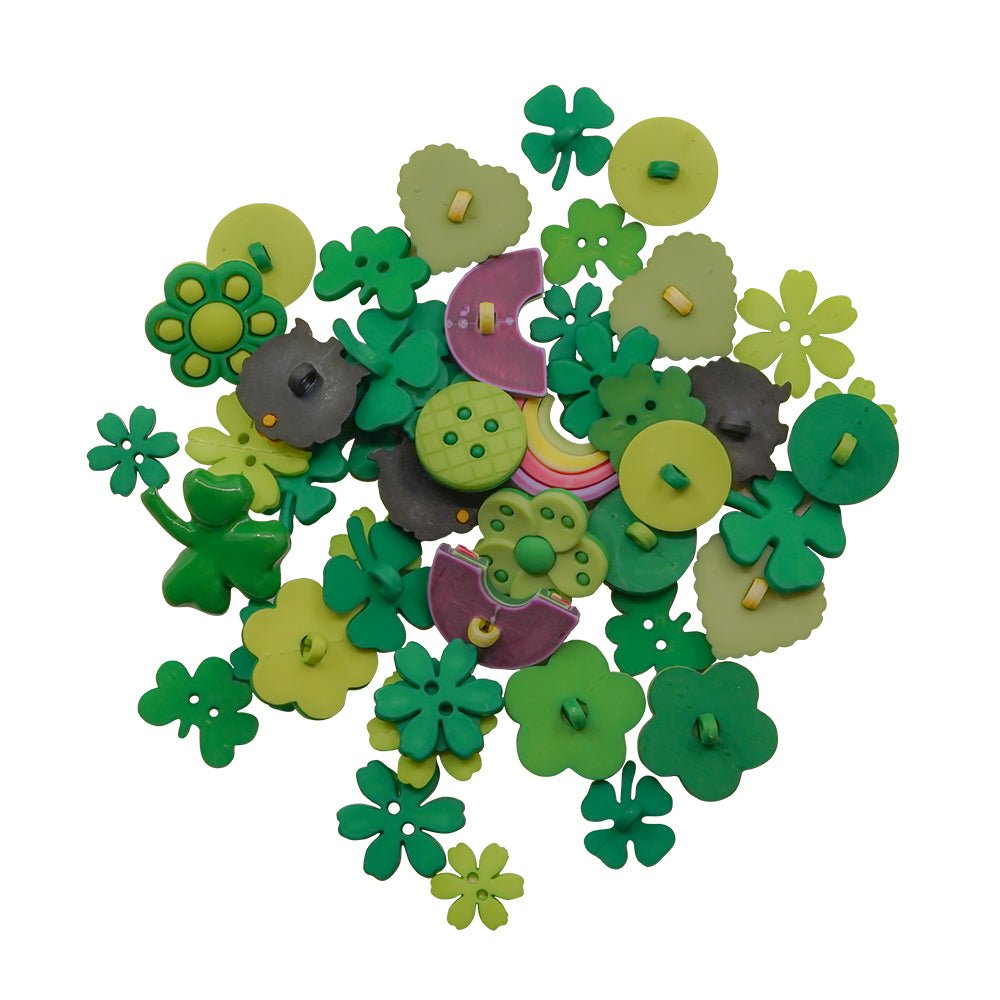 Buttons Galore St. Patrick&#x27;s Day Buttons Galore 50 Piece Button Assortment &#x2013; 50 Novelty Buttons for Crafts &#x26; Sewing &#x2013; Shamrock, Rainbow, Pot of Gold, and Green Heart Designs