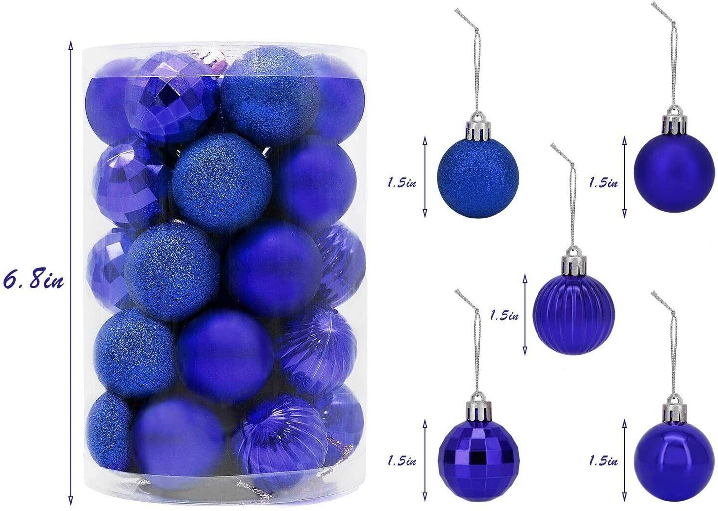 34-Piece Christmas Glitter Ball Ornaments (1.5&#x22;) Xmas Tree Decorations
