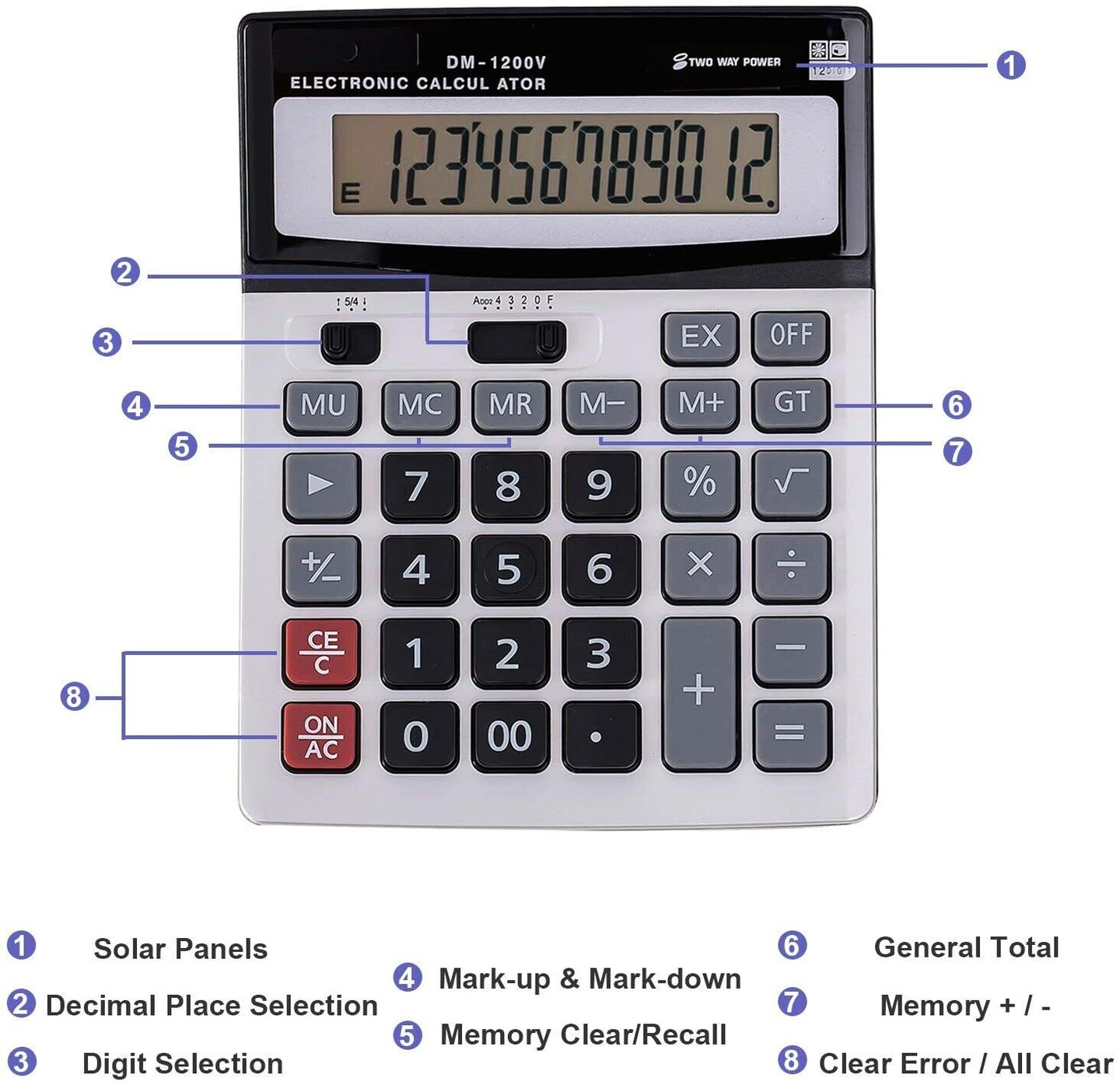 Kitcheniva Standard Function Dual Power 12-Digit Desktop Calculator