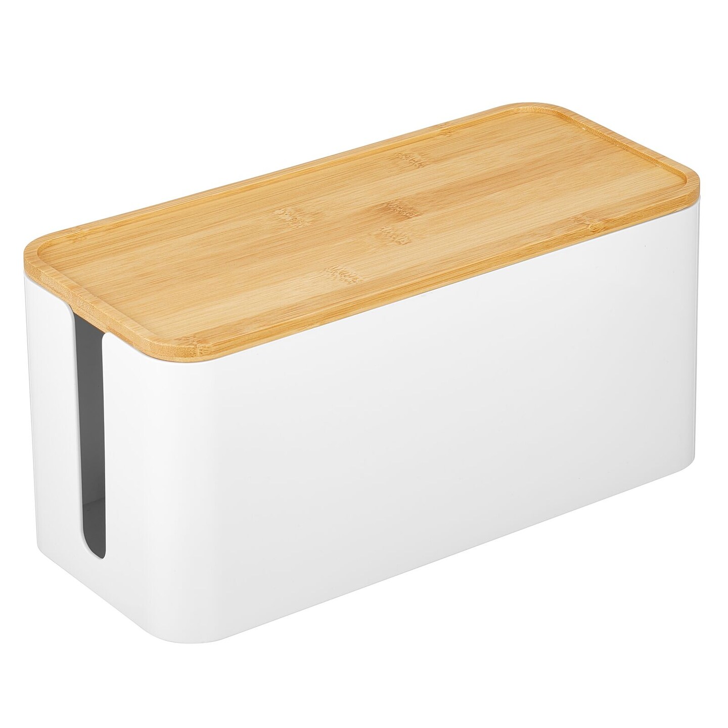 mDesign Cable Management Box Organizer for Cords and Wires, Small, White/Natural
