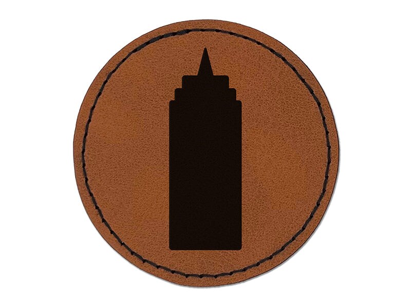 Ketchup Mustard Condiment Bottle BBQ Solid Round Iron-On Engraved Faux Leather Patch Applique - 2.5&#x22;