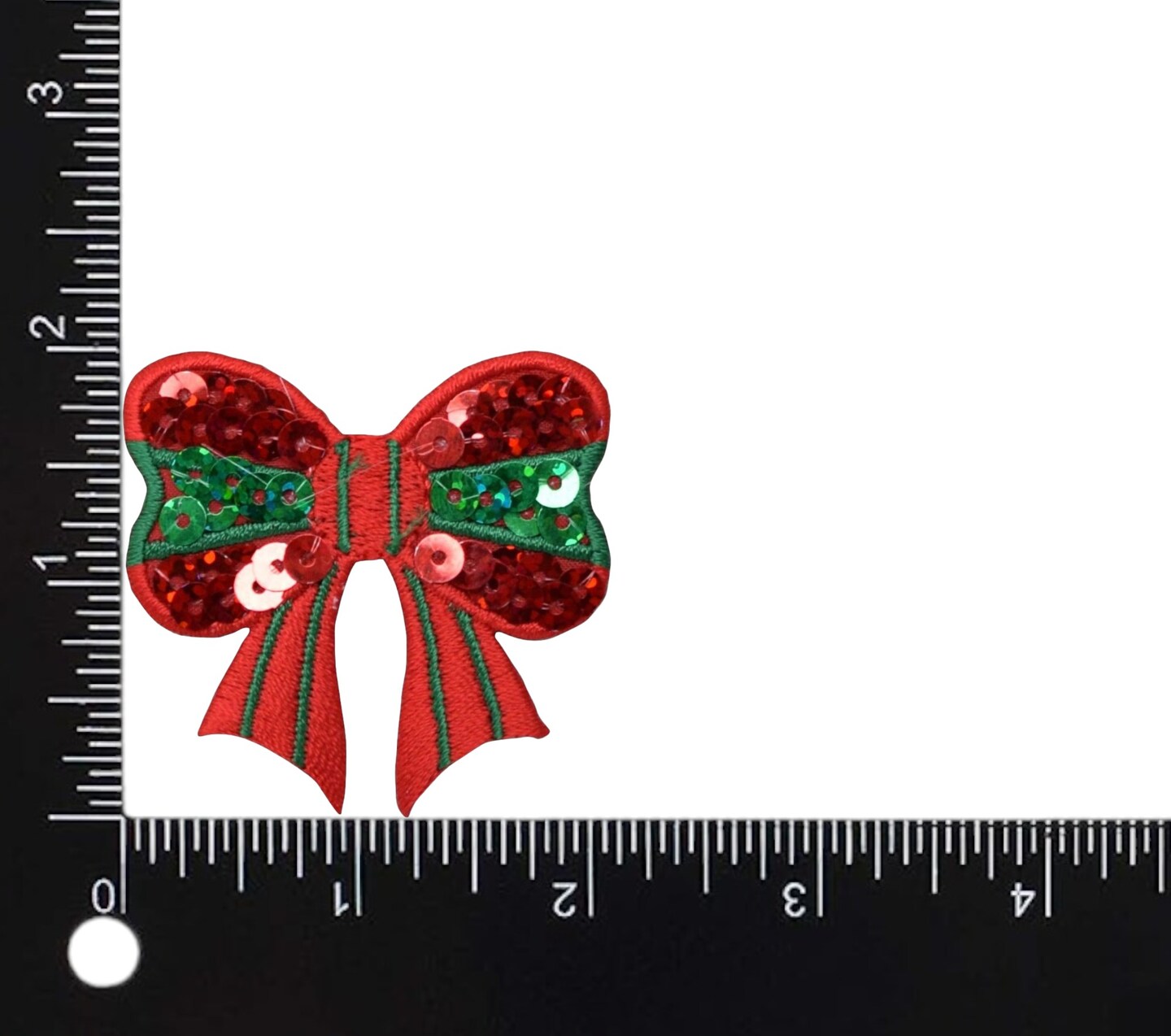 Sequin Christmas Bow, Red and Green, Embroidered Iron on Patch