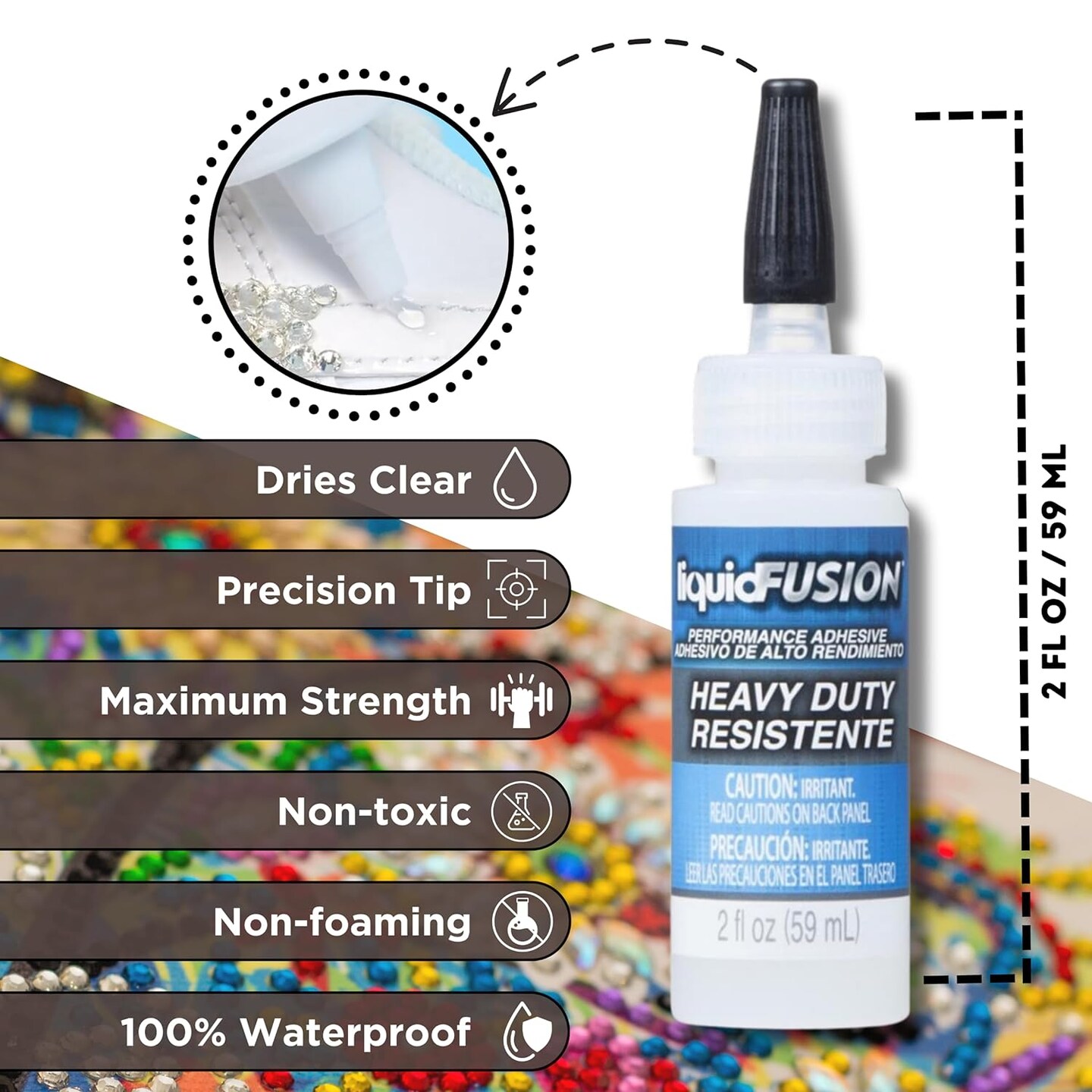 Aleene's Liquid Fusion 2oz - Rhinestone Glue for Crafts, 3D Diamond Painting Kit - with Diamond Art Accessories and Tools - Rhinestone Tool, Fine Tip Jewelry Tweezers, Rhinestone Pickup Tool