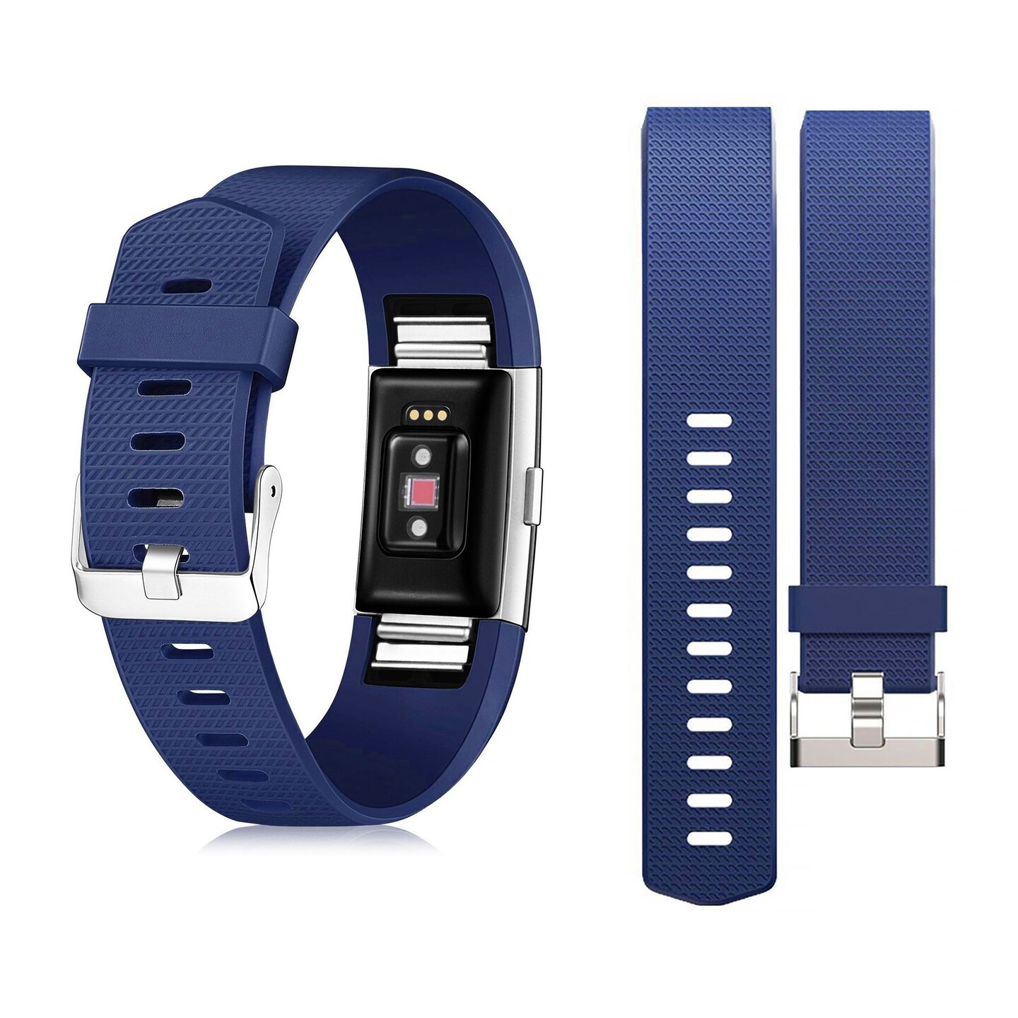 Zodaca for Fitbit Charge 2 Adjustable Replacement TPU Sport Band Strap Wristband w/Metal Buckle Clasp - Dark Blue