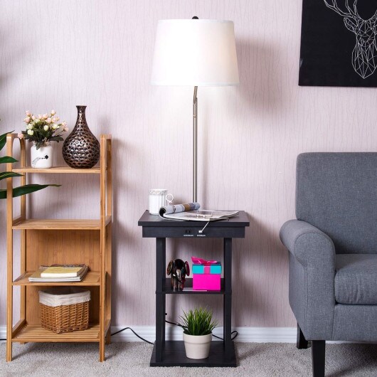 Table Swing Arm Floor Lamp With Shade 2 USB Ports