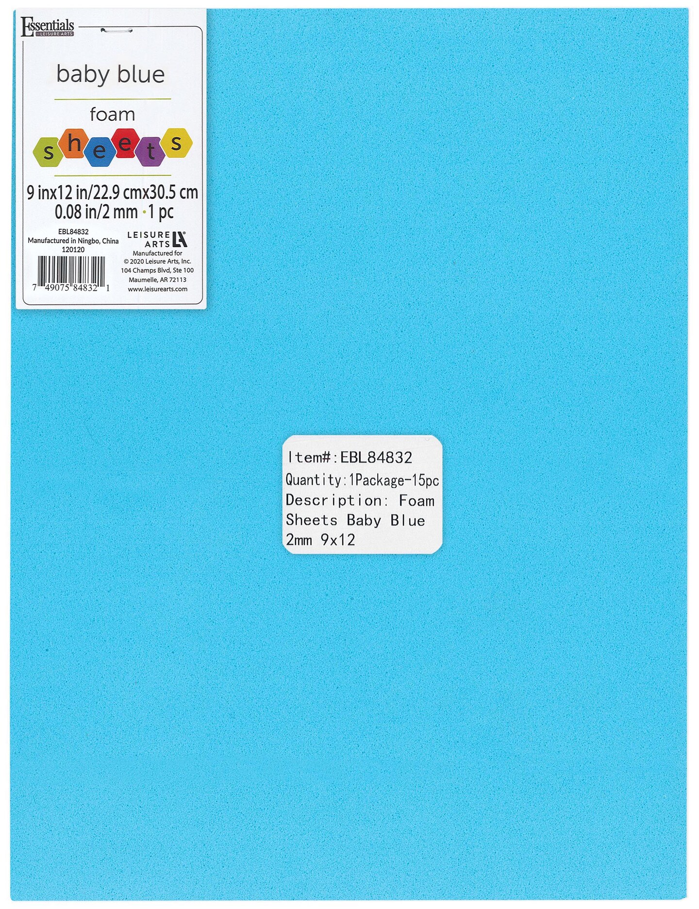 Essentials By Leisure Arts Arts Foam Sheet 9x12&#x22; 2mm Baby Blue 15pc