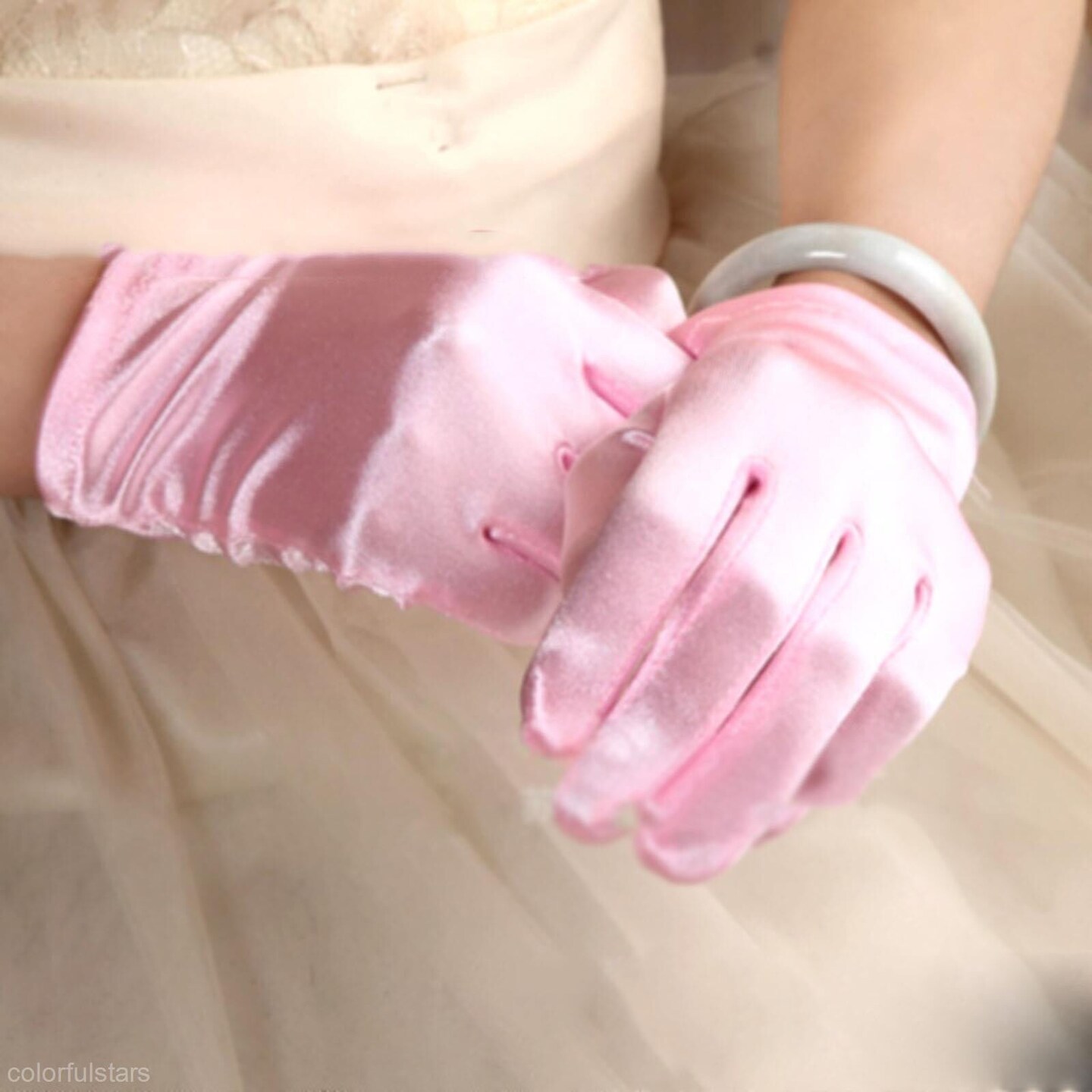 Short Smooth Satin Wrist Gloves for Evening Events